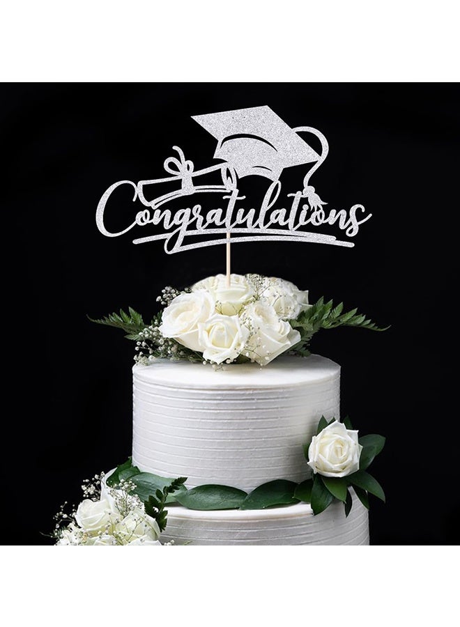 Wffo 6PCS Congratulations Graduate Cake Toppers - 3 Styles - Sparkling Graduation Cap Cake Decorations - Graduation Theme Party Supplies - Suitable for Elementary/Middle/High School/College Graduation Parties - Silver and Gold and Rose Gold - Image 5